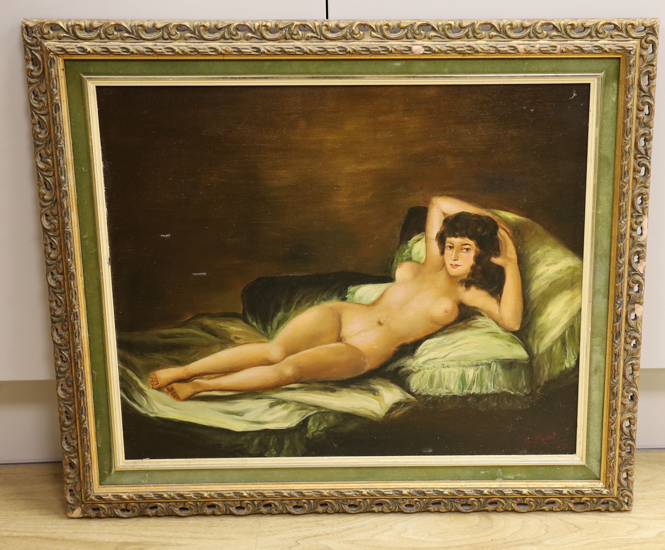 After Goya, oil on board, La Maja desnuda, 42 x 50cm